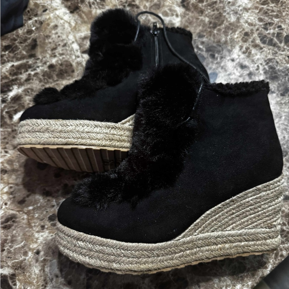 Black Suede Wedge Ankle Boots
